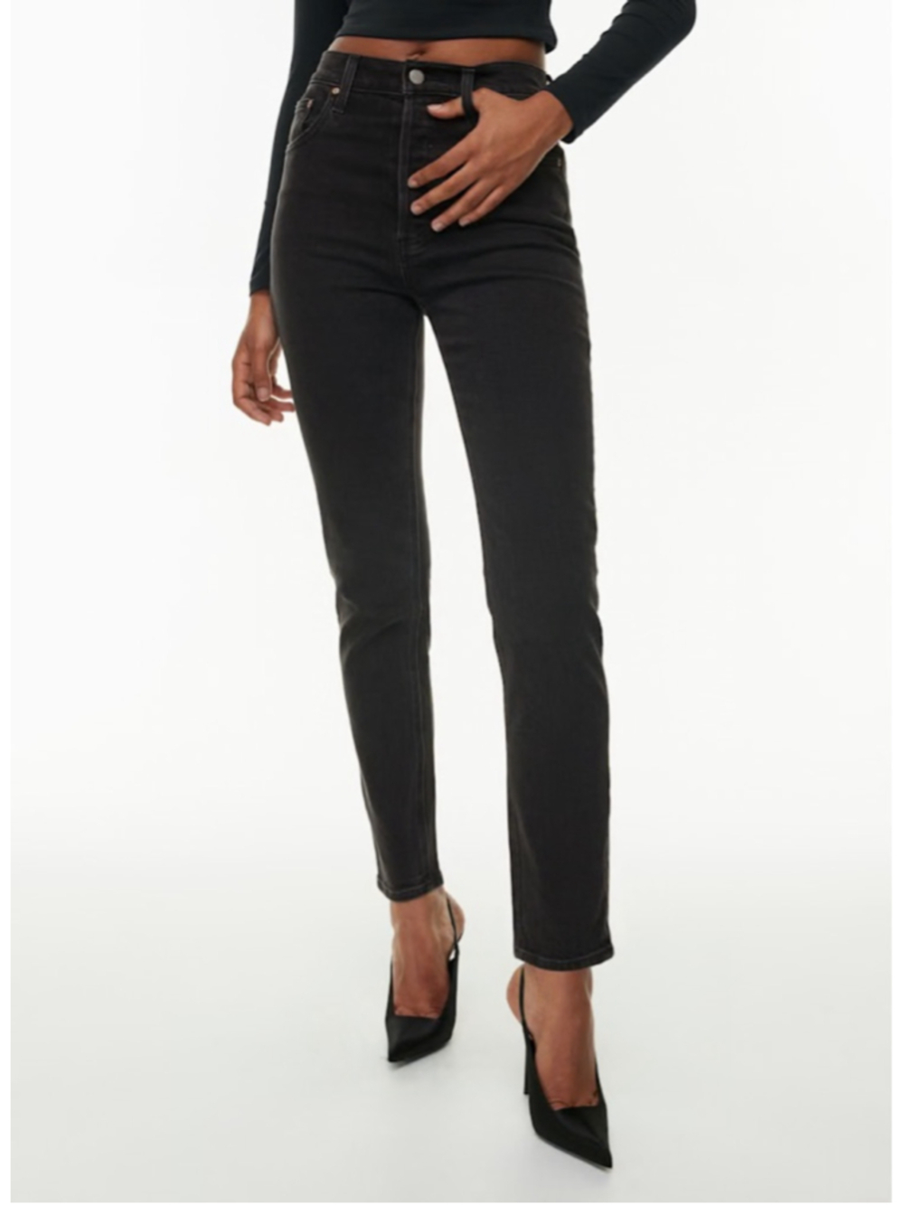 Aritzia Denim Forum The Yoko High Rise Slim Jeans Women's Size 24 Black Eyeliner